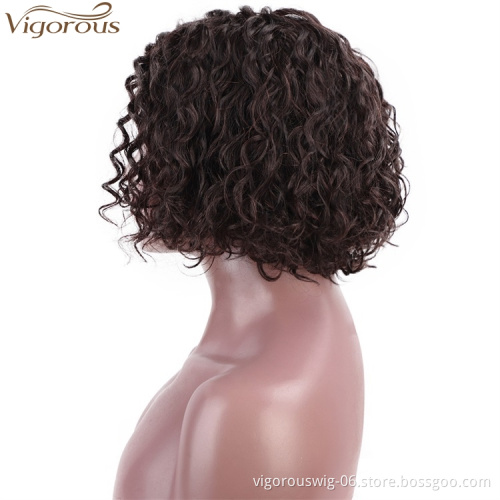 Vigorous Brazilian Real Hair Side Part Short Curly Wave Lace Front Human Hair Wig for Black Women Half Hand Made Wigs